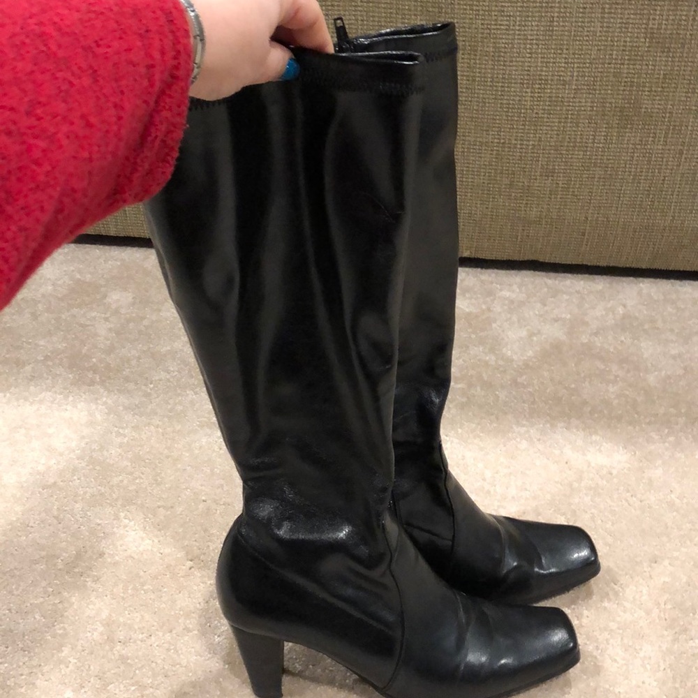 Black calf high boots